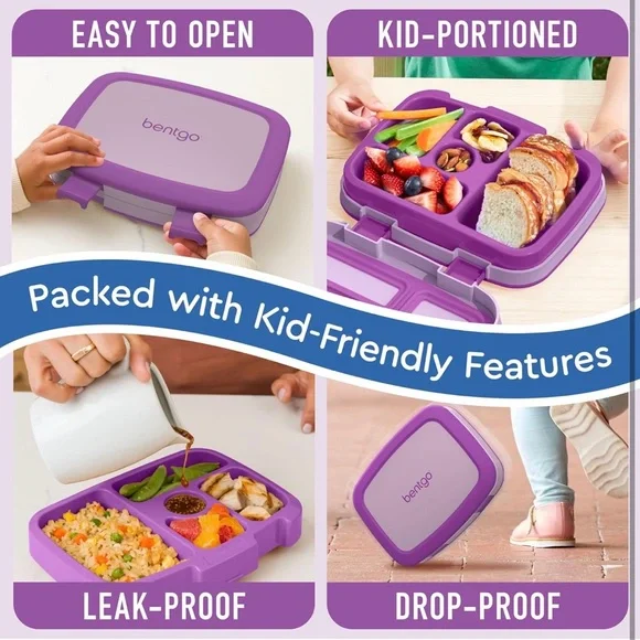 New Bentgo Kids Lunch Box 5 Compartments Leak Proof Bento Style Purple - Picture 5 of 6